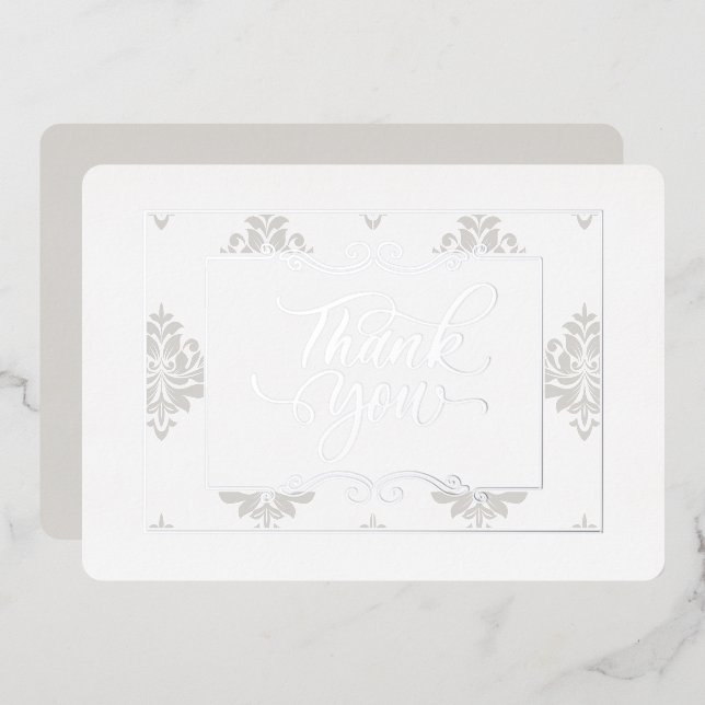 Elegant Silver Flat Thank You Card - Real Foil (Front/Back)