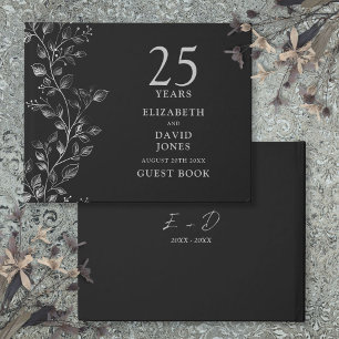 Elegant Silver Floral 25th Wedding Anniversary Guest Book