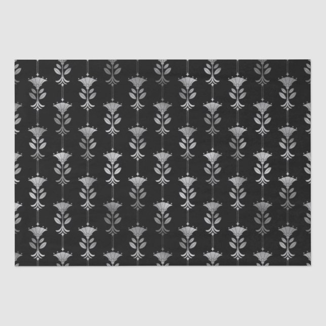 Elegant Silver Floral Column Art Deco Pattern Tissue Paper (Front)
