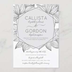 Elegant Silver Floral Hexagon Terrarium Wedding Invitation