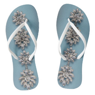 Elegant Silver Floral Jewellery Flip Flops
