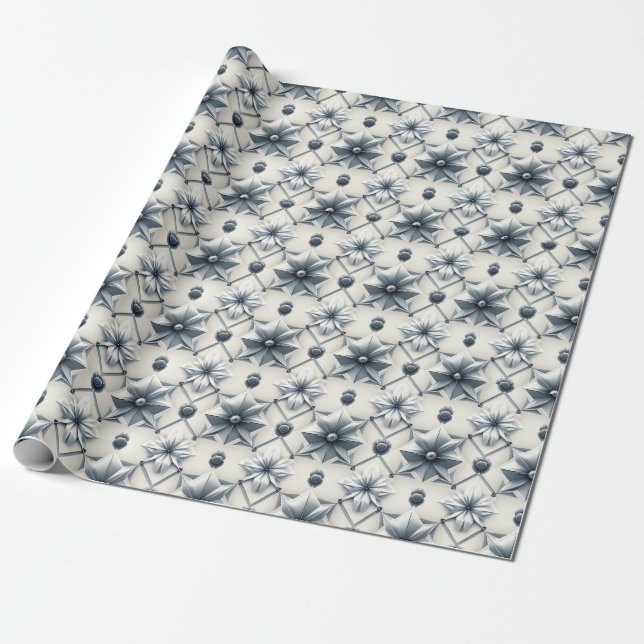 Elegant Silver Floral Lattice Wrapper Wrapping Paper (Unrolled)