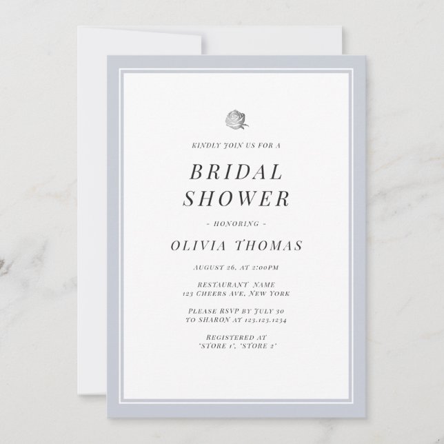 Elegant Silver Floral minimalist bridal shower Invitation (Front)
