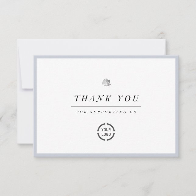 Elegant silver floral minimalist business thank you card (Front)