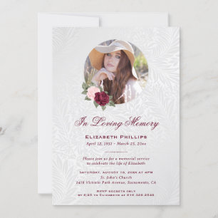 Elegant Silver Floral Photo Memorial Service Invitation