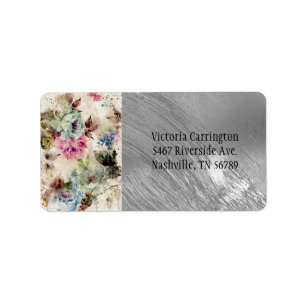 Elegant Silver Floral Watercolor Abstract Wedding Label