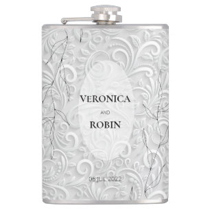 Elegant Silver Floral Wedding Flask – Personalized