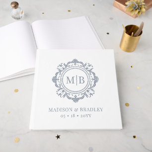 Elegant Silver Floral Wedding Monogram Guest Book