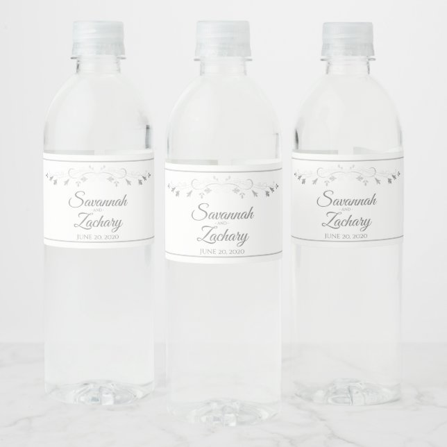 Elegant Silver Flourish Simple Chic Wedding Water Bottle Label (Bottles)