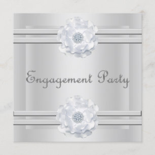 ELEGANT SILVER FLOWER ENGAGEMENT INVITATION