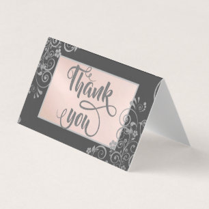 Elegant Silver  Flowers  Glittery Thank You Card