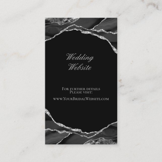 Elegant Silver Foil Black Agate Wedding Website Enclosure Card (Front)