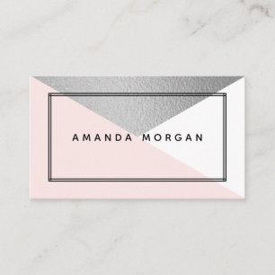 Elegant Silver Foil & Blush Modern Geometric Style Business Card
