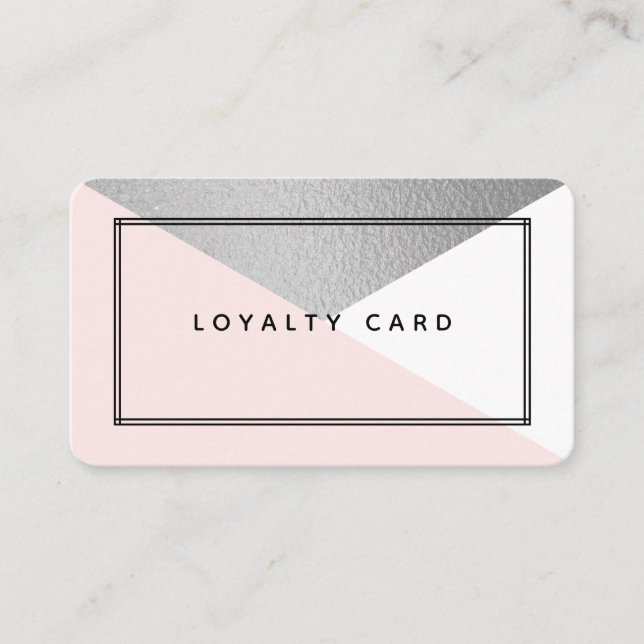 Elegant Silver Foil & Blush Modern Geometric Style Loyalty Card (Front)