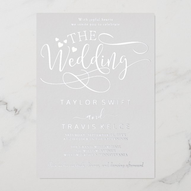 Elegant Silver Foil Calligraphy | Grey Wedding  (Front)