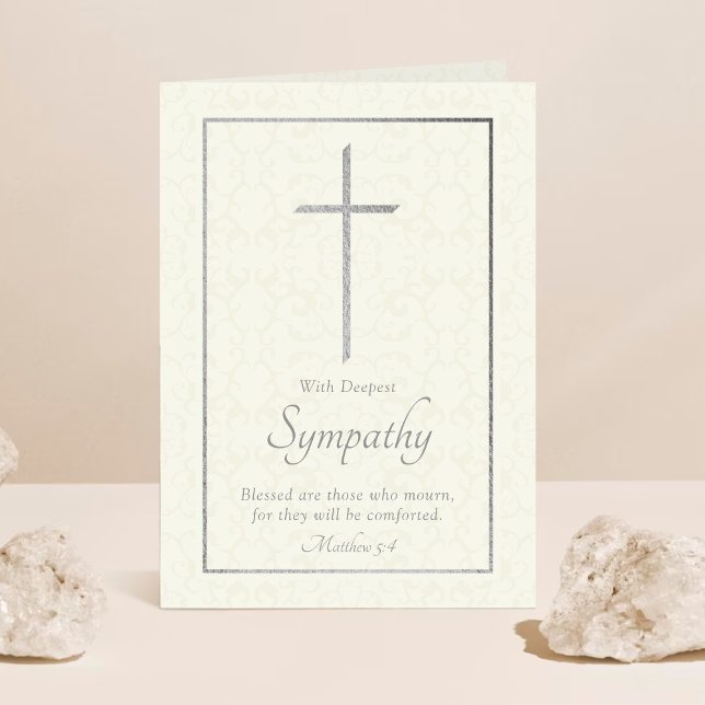 Elegant Silver Foil Cross Sympathy Card (Creator Uploaded)