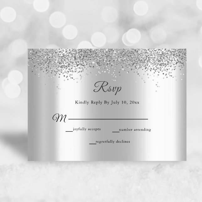 Elegant Silver Foil Glitter Sparkle Wedding RSVP Card (Creator Uploaded)