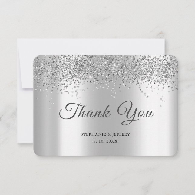 Elegant Silver Foil Glitter Sparkle Wedding Thank You Card (Front)
