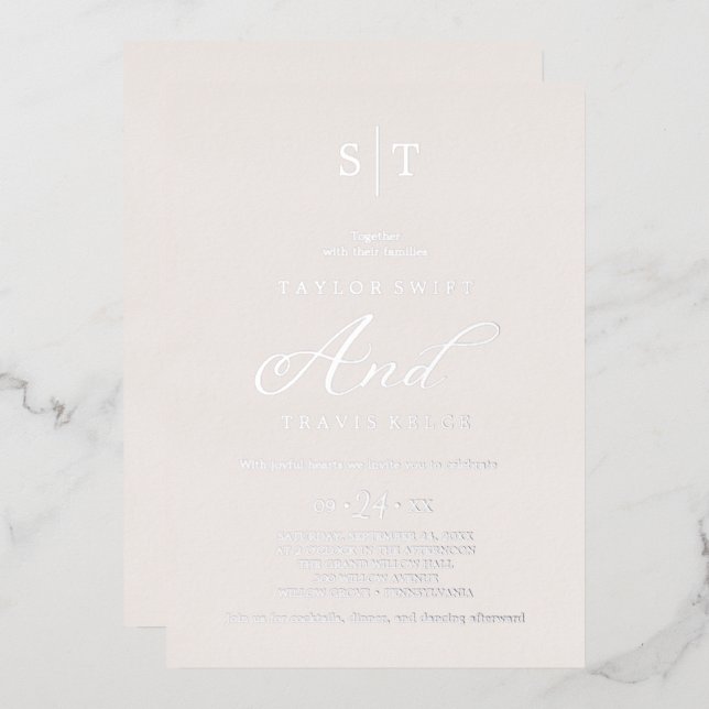   Elegant Silver Foil | Grey Monogram Wedding  (Front/Back)