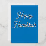 Elegant silver foil happy Hanukkah  Foil Holiday Card<br><div class="desc">This is an elegant script that looks similar to handwriting typography design. 
Happy Hanukkah! Enjoy your Festival of Lights. Jewish heritage has traditionally been blue,  white and silver colours for Hanukkah. This is an elegant,  yet simple design for your Hanukkah cards. Happy Chanukah! Have a festive Hanukkah party.</div>