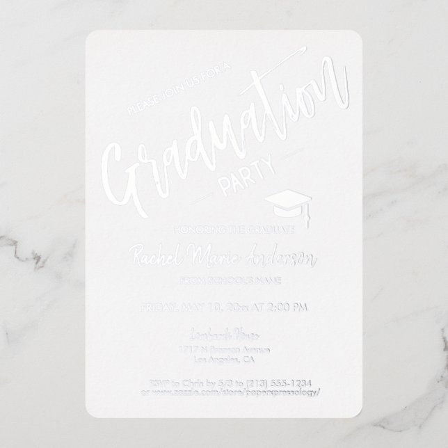 Elegant Silver Foil Modern Graduation Invite (Front)