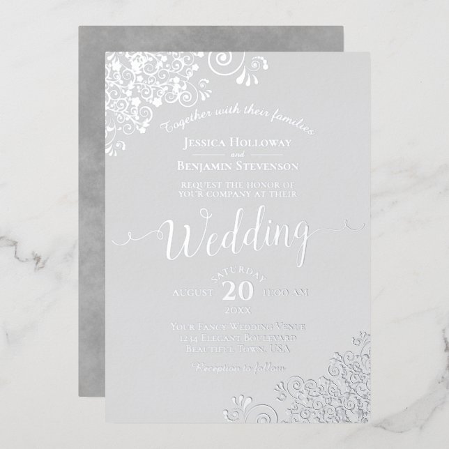 Elegant Silver Foil on Grey Classic Wedding (Front/Back)