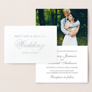 Elegant Silver Foil Photo Wedding Invitation