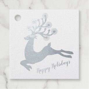 Elegant Silver Foil Reindeer Happy Holidays Gift Favour Tags