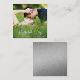 Elegant Silver Foil Script Photo Thank You Enclosure Card