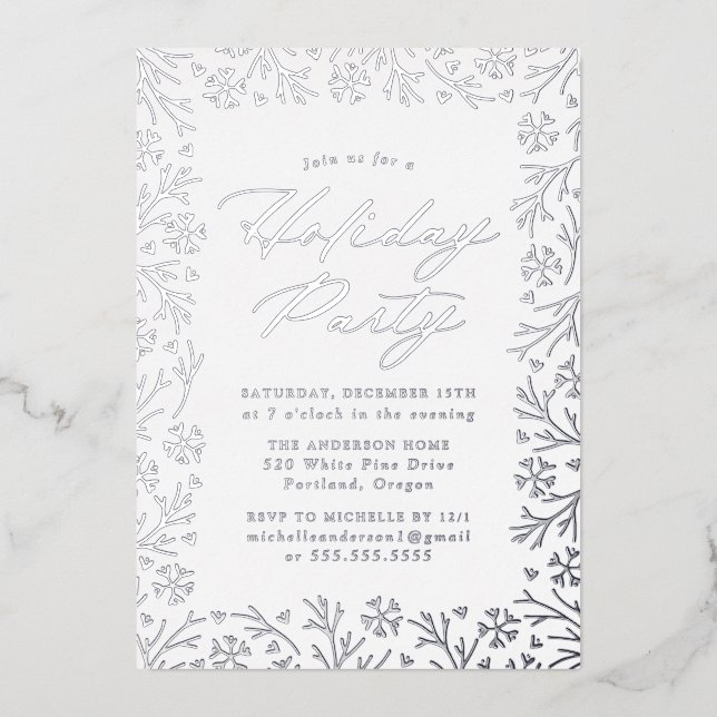 Elegant Silver Foil Snowflake Holiday Party (Front)