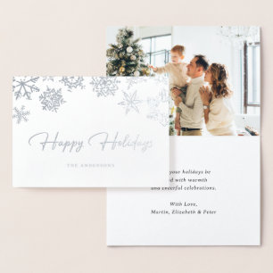 Elegant Silver Foil Snowflake Photo Holiday Cards