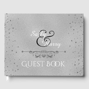 Elegant Silver Foil Wedding Confetti Glitter Dots Guest Book
