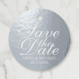 Elegant Silver Foil Wedding Save the Date Favour Tags