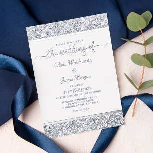 Elegant Silver Foil White Damask Wedding