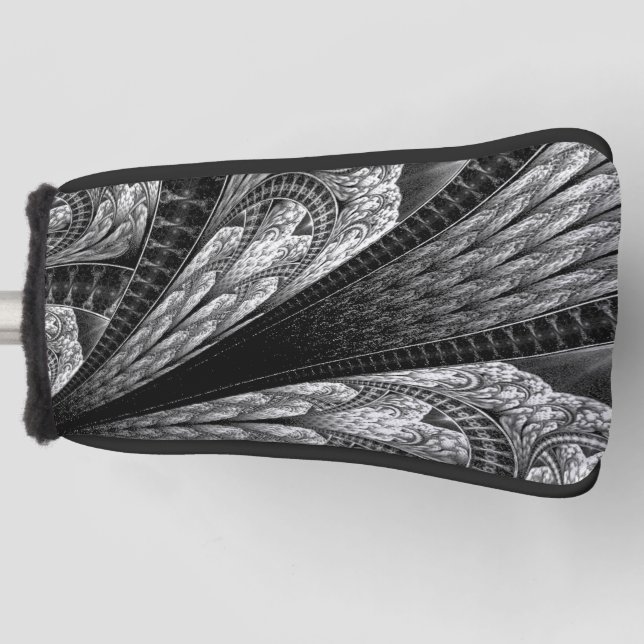 Elegant Silver Fractal Design Digital Art Ping Pon Golf Head Cover (Front)