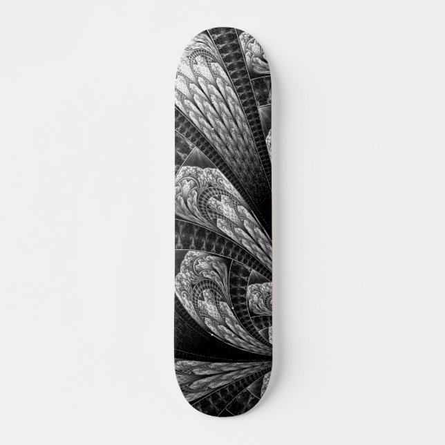 Elegant Silver Fractal Design Digital Art Skateboard (Front)