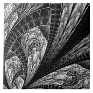 Elegant Silver Fractal Design Digital Art Tile