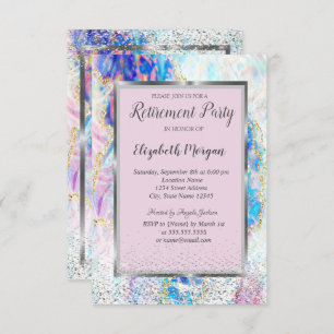 Elegant Silver Frame Confetti Opal Retirement  Invitation