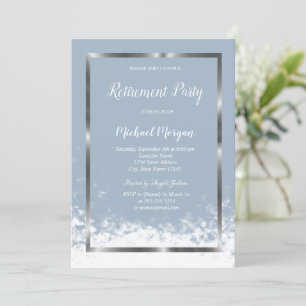 Elegant Silver Frame Dusty Blue Retirement Invitation