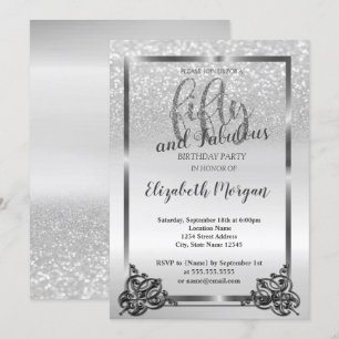 Elegant Silver Frame Glitter   50th Birthday Party Invitation