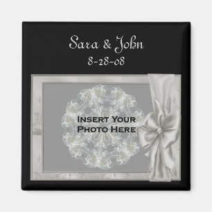 Elegant Silver Frame Wedding Favour Photo Magnet