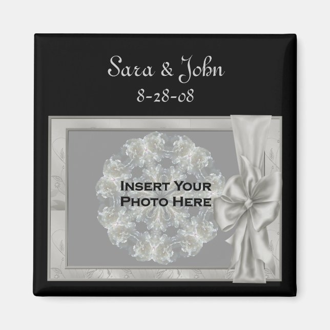 Elegant Silver Frame Wedding Favour Photo  Magnet (Front)