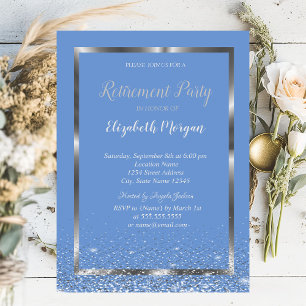 Elegant Silver Frame White Confetti Retirement Invitation