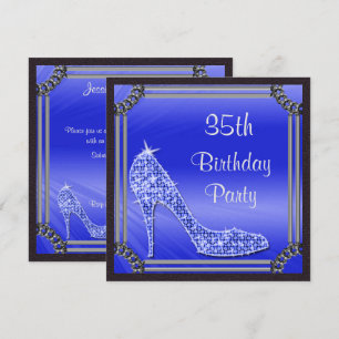 Elegant Silver Framed Blue Stiletto 35th Birthday Invitation