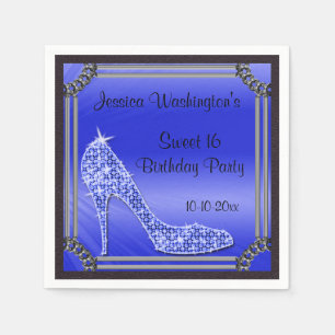 Elegant Silver Framed Blue Stiletto Sweet 16 Napkin