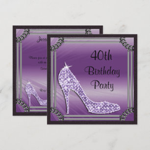 Elegant Silver Framed Lilac Stiletto 40th Birthday Invitation