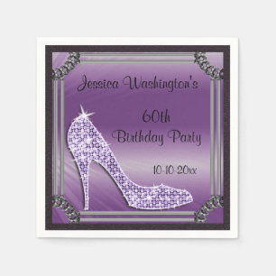 Elegant Silver Framed Lilac Stiletto 60th Birthday Napkin