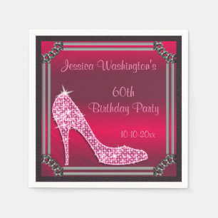Elegant Silver Framed Pink Stiletto 60th Birthday Napkin