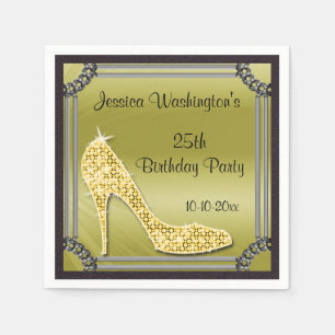 Elegant Silver Framed Stiletto Gold 25th Birthday Napkin