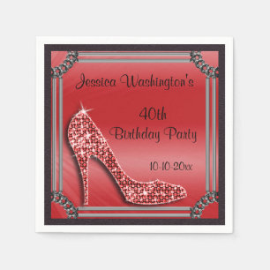 Elegant Silver Framed Stiletto Red 40th Birthday Napkin